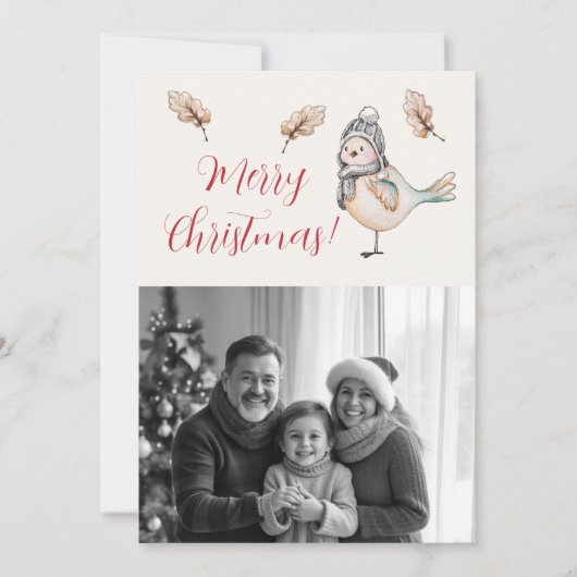 Winter Cute Sparrow Illustration シーズンカード (正面)