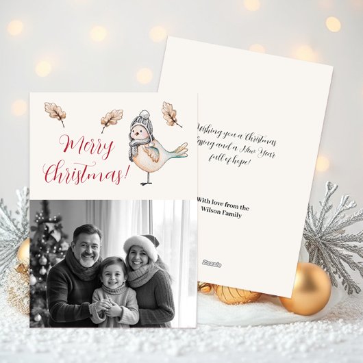 Winter Cute Sparrow Illustration シーズンカード