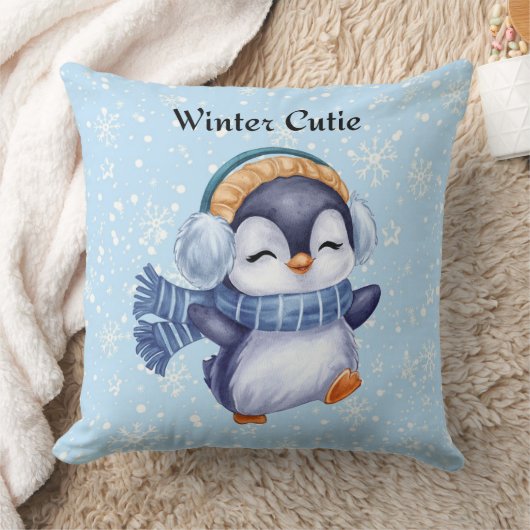 Winter Cutie | Cute Penguin Decorative Pillow クッション (ブランケット)