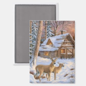 Winter Deer at the Christmas Tree マグネット (正面/裏面)