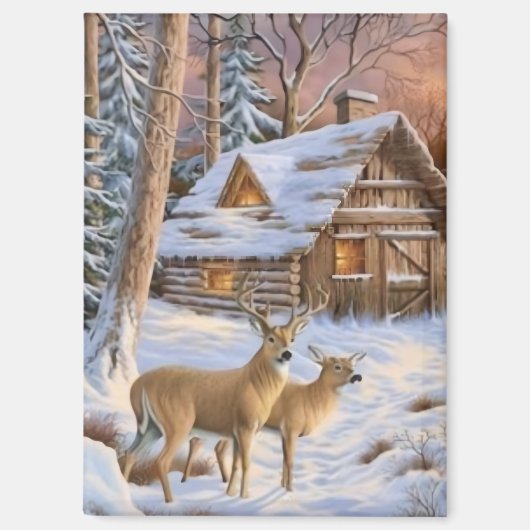 Winter Deer at the Christmas Tree マグネット (正面)