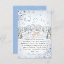 Winter Deer Blue Snowflake Baby Shower サンキューカード