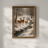 Winter Deer by Forest Stream ポスター
