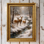 Winter Deer by Forest Stream ポスター