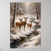Winter Deer by Forest Stream ポスター (正面)