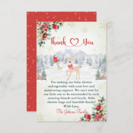 Winter Deer Christmas Snowflake Baby Shower  サンキューカード