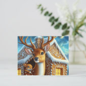  Winter Deer Family in Gingerbread House Postcard ポストカード (スタンド正面)