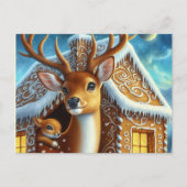  Winter Deer Family in Gingerbread House Postcard ポストカード (正面)