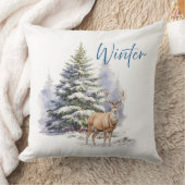 Winter Deer in Snowy Forest クッション (ブランケット)