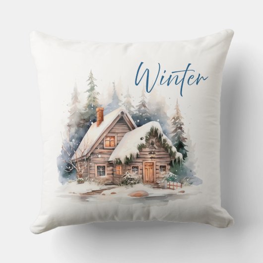 Winter Deer in Snowy Forest クッション (裏面)