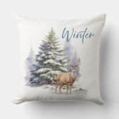 Winter Deer in Snowy Forest クッション (正面)