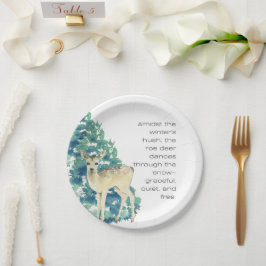 Winter Deer in the Snow – Wildlife Art Home Decor ペーパープレート