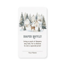 Winter Deer in Village Baby Shower Diaper Raffle