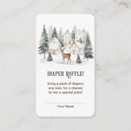 Winter Deer in Village Baby Shower Diaper Raffle エンクロージャーカード