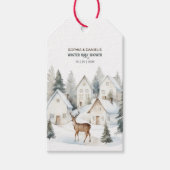 Winter Deer in Village Watercolor Baby Shower ギフトタグ (正面)