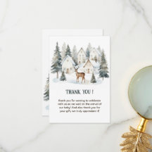 Winter Deer in Village Watercolor Baby Shower