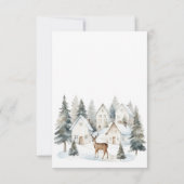 Winter Deer in Village Watercolor Baby Shower サンキューカード (裏面)