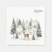 Winter Deer in Village Watercolor Baby Shower スタンダードカクテルナプキン (正面)
