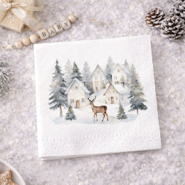 Winter Deer in Village Watercolor Baby Shower スタンダードカクテルナプキン