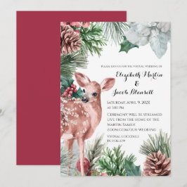 Winter Deer、Pinecones、Holly Virtual 結婚's 招待状
