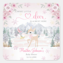 Winter Deer Pink Snowflake Baby Shower 