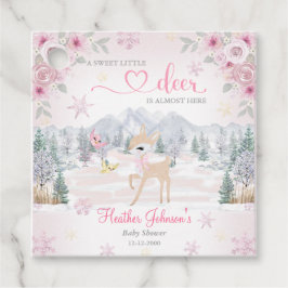 Winter Deer Pink Snowflake Baby Shower  フェイバータグ