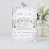 Winter Deer Purple Snowflake Baby Shower サンキューカード (スタンド正面)