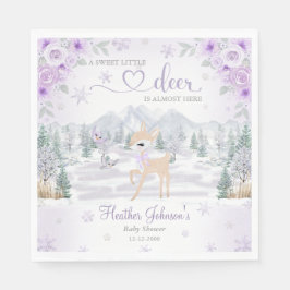 Winter Deer Purple Snowflake Baby Shower スタンダードランチョンナプキン