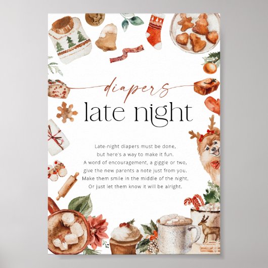 Winter Diapers Late Night Baby Shower Poster ポスター (正面)