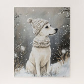 winter Dog Knitted Hat Snow ジグソーパズル (縦)
