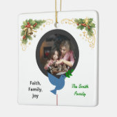Winter Dove and Olive Branch Two Photo Christmas セラミックオーナメント (左)