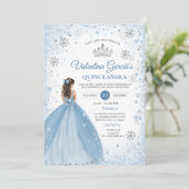 Winter Dusty Blue Quinceañera 15 Anos Snowflakes 招待状 (スタンド正面)