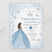 Winter Dusty Blue Quinceañera 15 Anos Snowflakes 招待状 (正面/裏面)