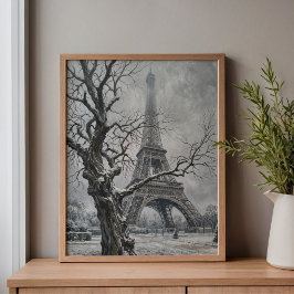 Winter Eiffel Tower Tree Branches Art キャンバスプリント