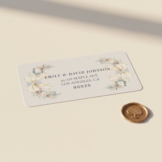 Winter Elegance with Cream Bow Address Label ラベル