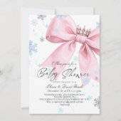 Winter Elegant Pink Bow Baby Shower 招待状 (正面)
