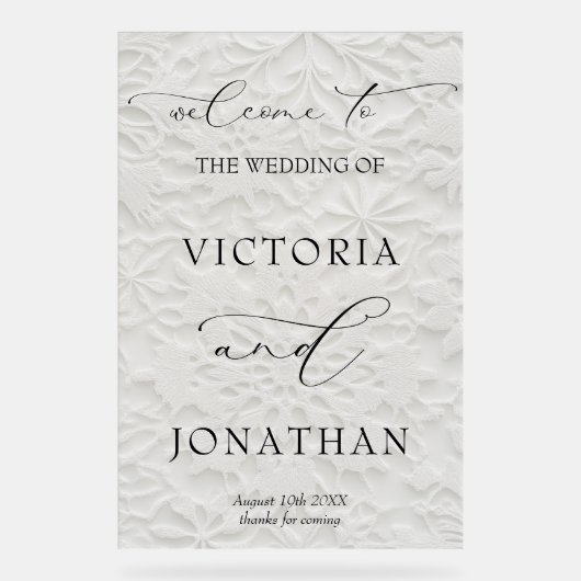 Winter Elegant Snowflakes Wedding Welcome アクリルサイン (正面)