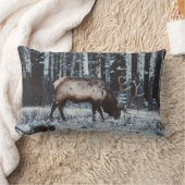 Winter Elk in Birch Forest Decorative Pillow ランバークッション (ブランケット)