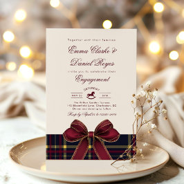 Winter Engagement party Christmas Plaid Red Bow 招待状