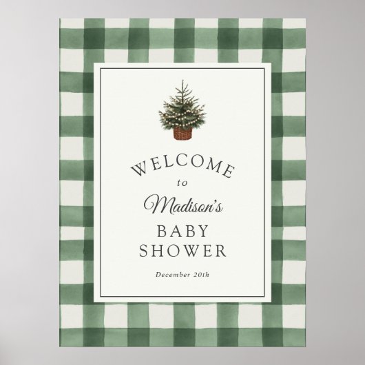 Winter Evergreen and Plaid Baby Shower Welcome ポスター (正面)