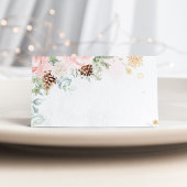 Winter evergreen blush pink food place cards