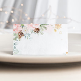 Winter evergreen blush pink food place cards