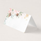Winter evergreen blush pink food place cards (正面)