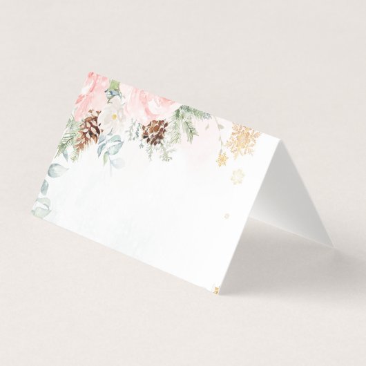 Winter evergreen blush pink food place cards (正面)