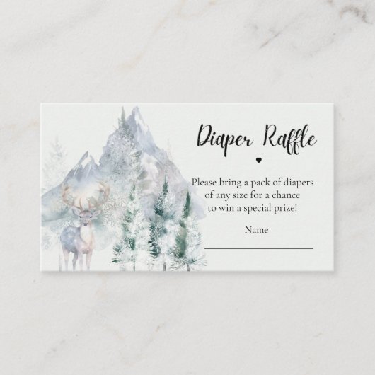 Winter Evergreen Pine Tree Diaper Raffle Ticket エンクロージャーカード (正面)