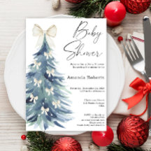 Winter evergreen tree with bows baby shower