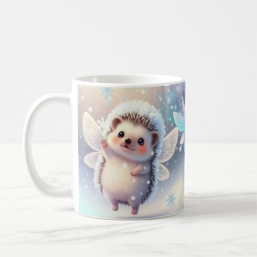 Winter Fairy Hedgehogs Mug – Cute Snowflake  コーヒーマグカップ (左)