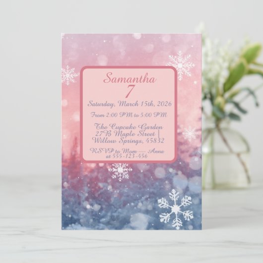 Winter Fairy Tale Invitation, Romantic Snowflake  招待状 (スタンド正面)