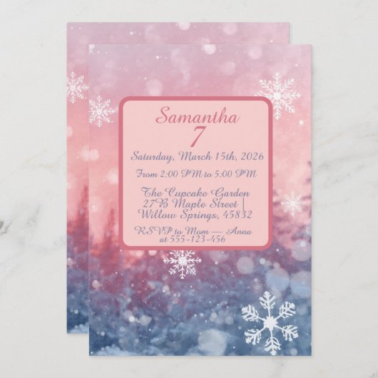 Winter Fairy Tale Invitation, Romantic Snowflake 招待状 (正面/裏面)
