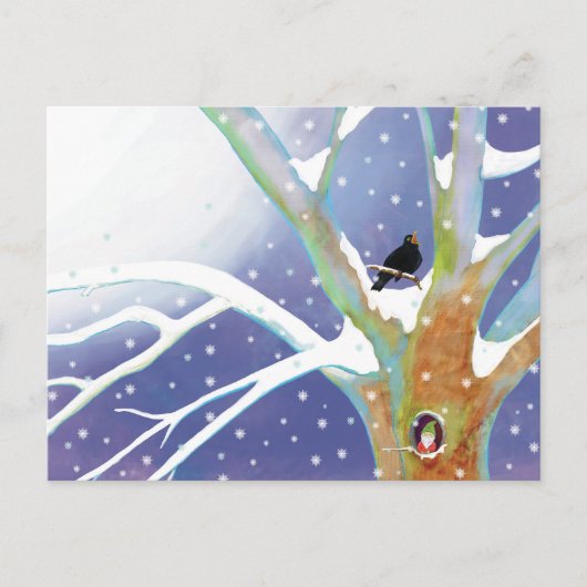 Winter Fairy Tale - Singing Blackbird and a gnome ポストカード (正面)